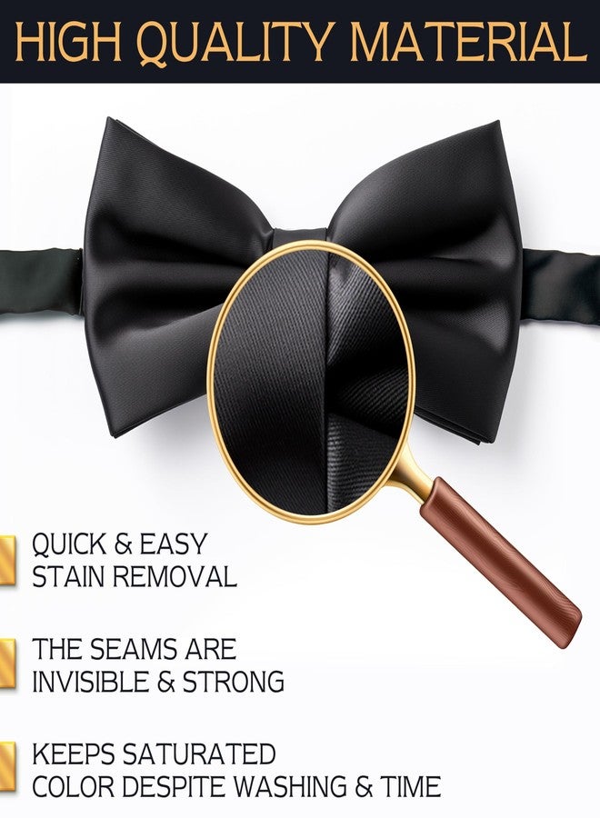 Adam Young Men's Black Bow Tie Pre-Tied Style Formal Satin Classic Bowtie for Tuxedo Faux Silk (Large, Black) - Image 3